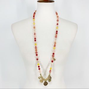Chico's Kira Warm Beaded Necklace Coin Charms Boho Multi Color‎ OS Mediterranean